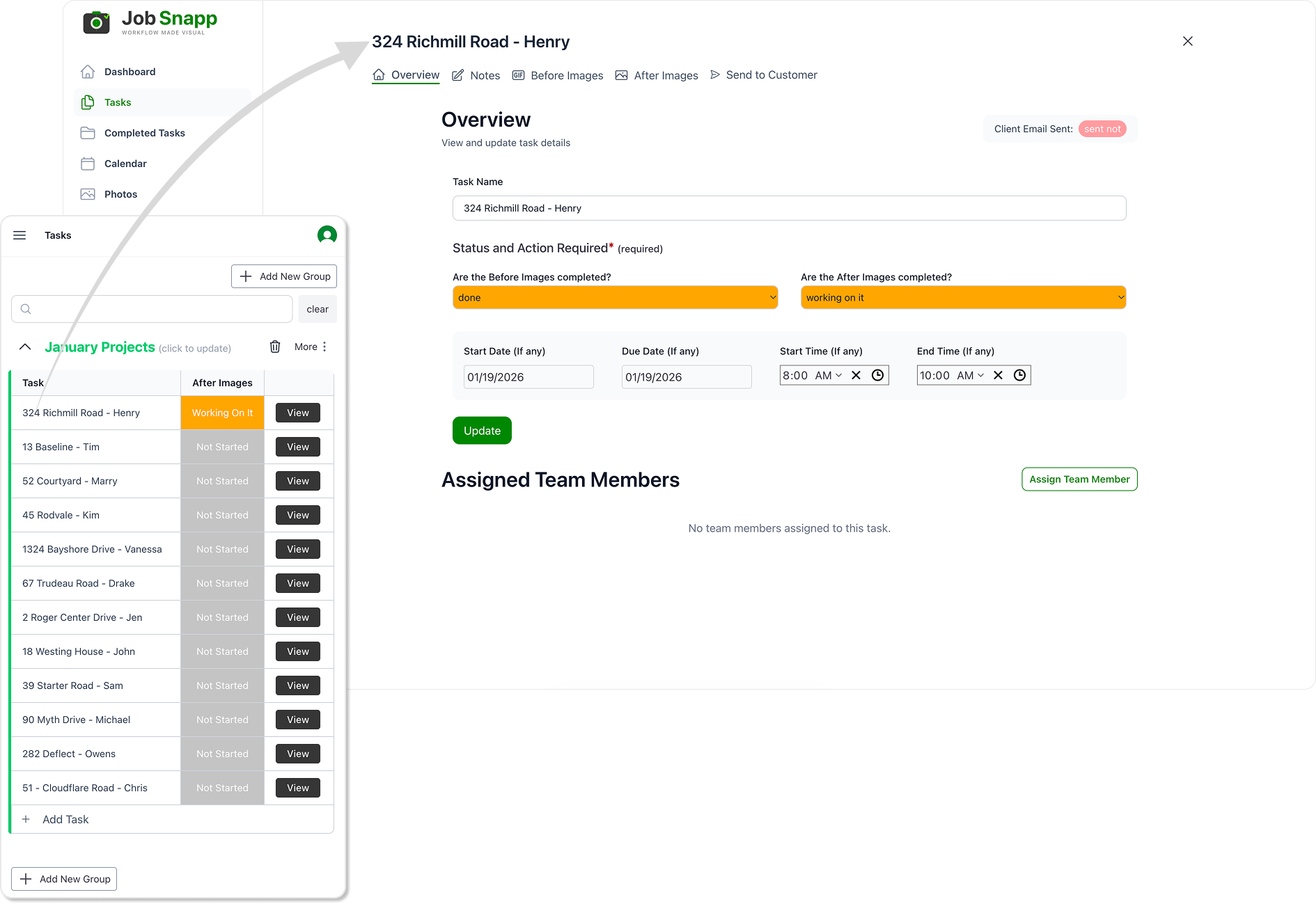 Job Snapp Products and Tasks screenshot